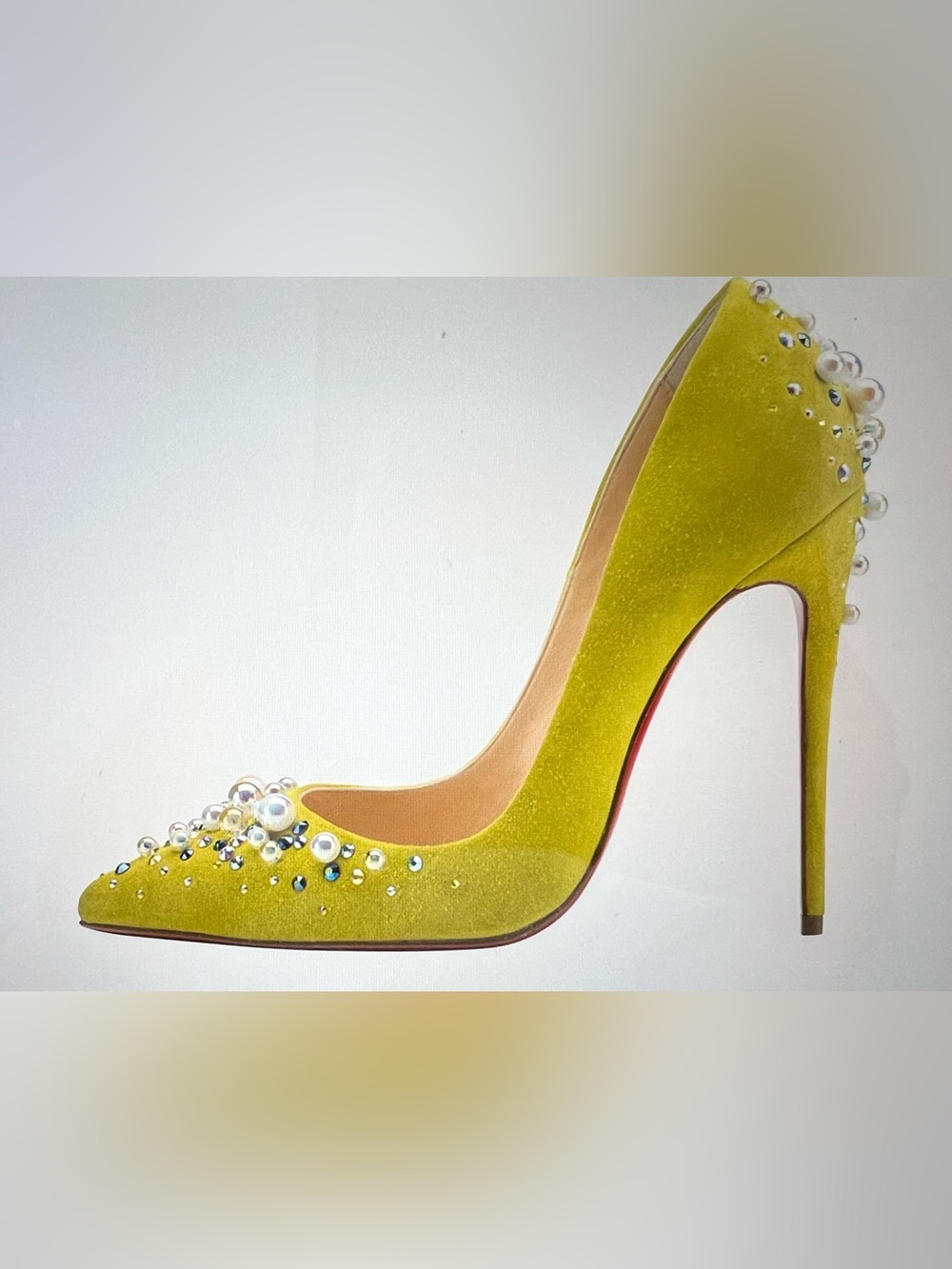Christian Louboutin Candidate 120mm Cubiste Chartreuse Yellow Suede size 38.5